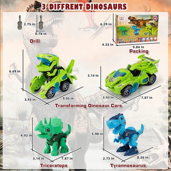 New sealed Dinosaur Toys, Transforming Dinosaur LED Car with Light and Music - Picture 3 of 11